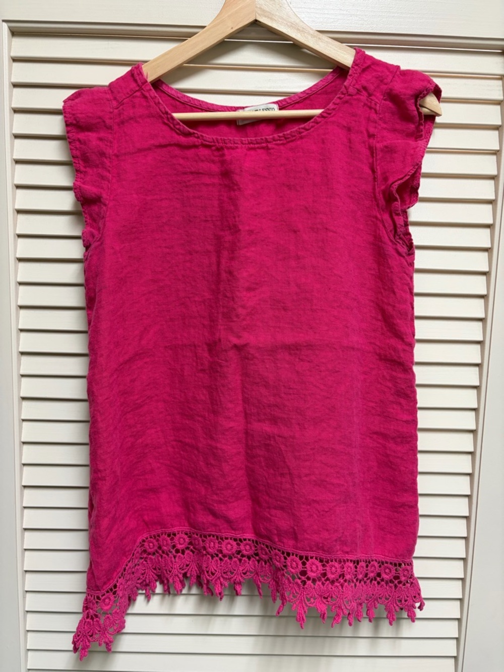 Terzo Millennio Linen Top Womens M Pink Made In Italy Crochet Hem Boho Blouse